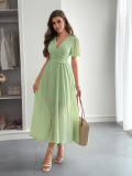 Spring/Summer Women's Chic Holidays Deep-V Short-Sleeve Long Dress