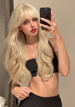 Gold Long Curly Wig with Bangs - Synthetic Fiber (Full Head, Xuchang) Gold Long Curly Wig with Bangs - Synthetic Fiber (Full Head, Xuchang)