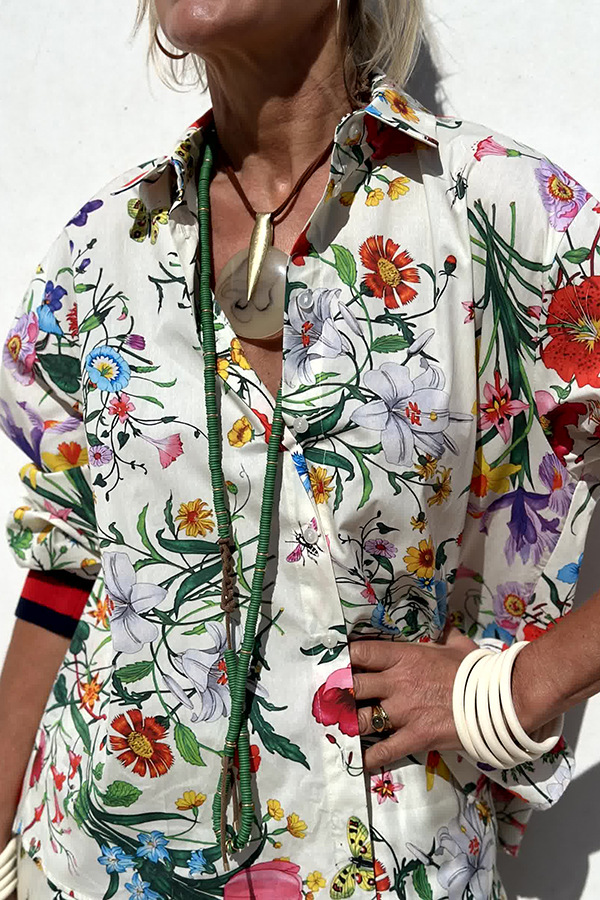 Spring/Summer Women's Printed Casual Shirt & Pants Two-Piece Set