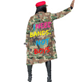 Women's Long Casual Fashion Camouflage Printed Patched Jacket