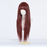 Burgundy Long Straight Wig with Bangs - Full Headpiece for Women