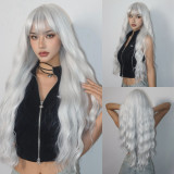 Gray & White Bangs Long Curly Wig - Synthetic Fiber [For Cosplay] (Full Head)
