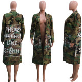 Women's Long Casual Fashion Camouflage Printed Patched Jacket