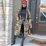 Women's Long Casual Fashion Camouflage Printed Patched Jacket