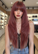 Burgundy Long Straight Wig with Bangs - Full Headpiece for Women Burgundy Long Straight Wig with Bangs - Full Headpiece for Women