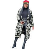 Women's Long Casual Fashion Camouflage Printed Patched Jacket