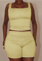 Women's Square Neck Strap Summer Casual Fashion Short Set