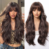 26  Brown Long Curly Wig with Bangs - Synthetic Fiber (Full Head)