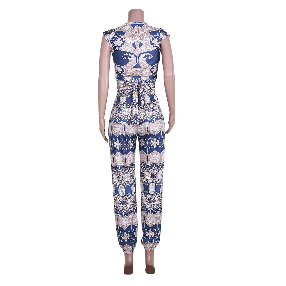 Spring/Summer Women's Printed Short Sleeve Two-Piece Pants Set