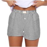 Women's Summer Retro Plaid High Waist Wide Leg Casual Shorts