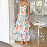 Spring/Summer Women's Chic Elegant Strappy Print Layered Dress
