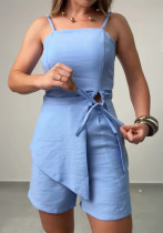 Fashion Lace-Up Strap Wide Leg Two Piece Shorts Set