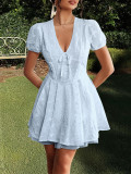 Spring/Summer Women's Elegant Deep-V Hollow Short Dress