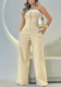 Women's Elastic strapless Color Block Patchwork Slim Wasit Wide Leg Jumpsuit