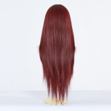 Burgundy Long Straight Wig with Bangs - Full Headpiece for Women