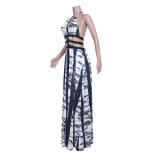 Women's Print Halter Neck Backless Maxi Dress