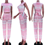 Spring/Summer Women's Printed Short Sleeve Two-Piece Pants Set