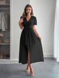 Spring/Summer Women's Chic Holidays Deep-V Short-Sleeve Long Dress