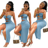 Spring/Summer Strapless Buckle Hollow Split Sexy Long Dress