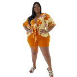 Summer Plus Size Two-Piece Printed Casual T-Shirt & Shorts Set
