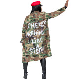 Women's Long Casual Fashion Camouflage Printed Patched Jacket
