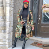 Women's Long Casual Fashion Camouflage Printed Patched Jacket