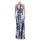 Women's Print Halter Neck Backless Maxi Dress