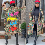 Women's Long Casual Fashion Camouflage Printed Patched Jacket