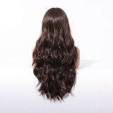 26  Brown Long Curly Wig with Bangs - Synthetic Fiber (Full Head)