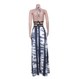 Women's Print Halter Neck Backless Maxi Dress