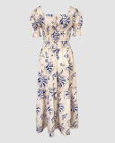 Floral Puff Sleeve Short Top & A-Line Long Skirt Set
