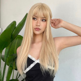 Gold Bangs Long Straight Wig - High Temp Silk (Full Head)
