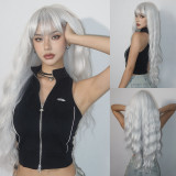 Gray & White Bangs Long Curly Wig - Synthetic Fiber [For Cosplay] (Full Head)