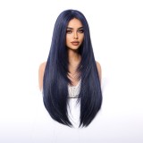 26  Dark Blue High-Layered Straight Wig - Middle Part, Long Bangs [Festival/Cos] (Full Head)