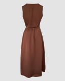 Women's Fashion Solid Color Sleeveless Zipper Metal Ring Vest & High Waist Slit Long Skirt Set