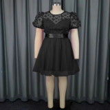 Women Puff Sleeve Butterfly Mesh Dress