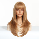 Light Golden Orange Long Straight Wig with Bangs