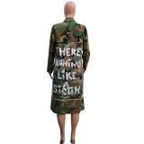 Women's Long Casual Fashion Camouflage Printed Patched Jacket
