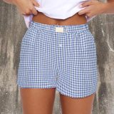 Women's Summer Retro Plaid High Waist Wide Leg Casual Shorts