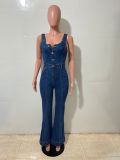 Women Casual Sexy Denim Bell Bottom Jumpsuit