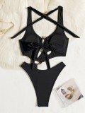 Women Sexy Backless Solid One-Piece Swimwear