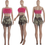 Fashionable Women's Camouflage Tassel Shorts