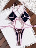 Women Color Block Leopard Print One-Piece Swimwear