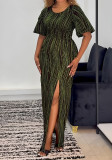 Women Holidays Casual Printed Short Sleeve Slit Dress