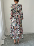 Spring/Summer Women's Chic Elegant Print V-Neck Slim Waist Dress