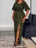 Women Holidays Casual Printed Short Sleeve Slit Dress