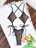 Women Color Block Leopard Print One-Piece Swimwear