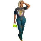 Women street multi-pocket Cargo Denim Pants