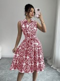 Women Lace-Up Print Sleeveless Dress