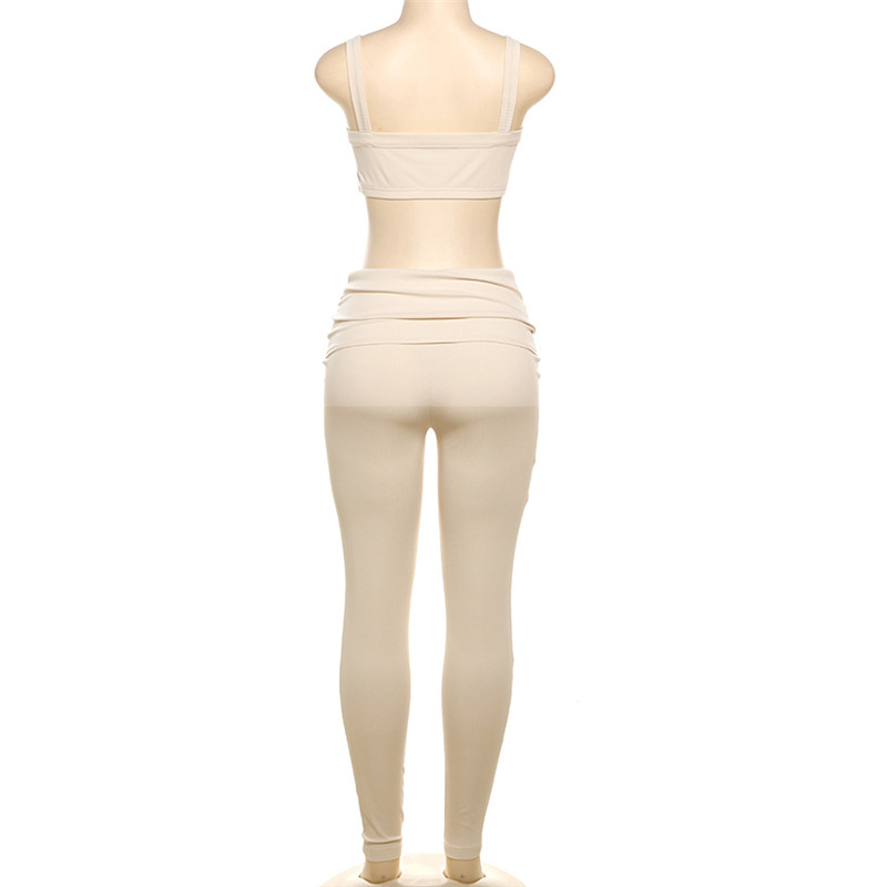 Women Fall and Winter Solid Sexy Crop Suspender Top and Pants Casual Two-piece Set